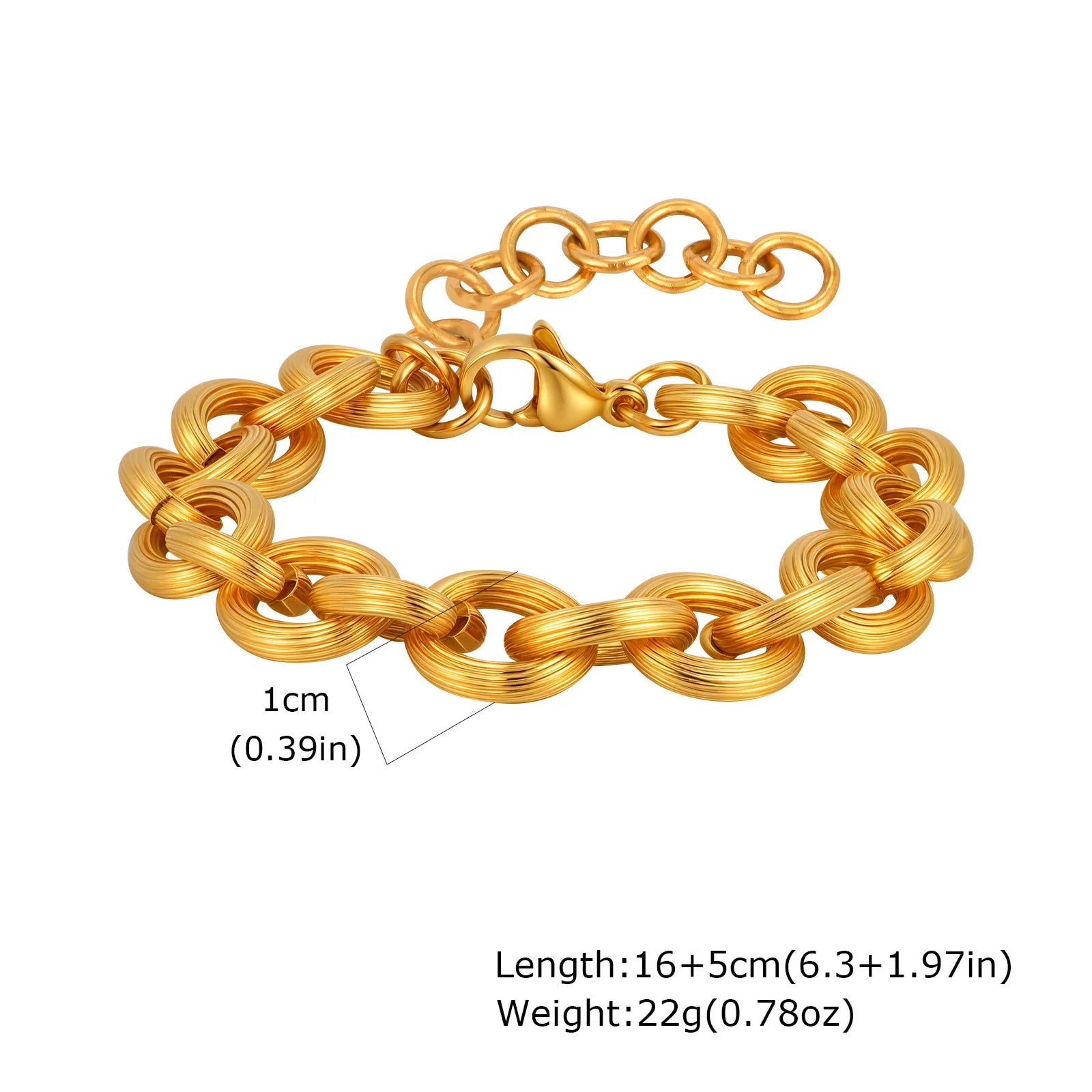 18K Gold Plated Stainless Steel Link Chain Bracelet for Women – Stackable Waterproof Bangle