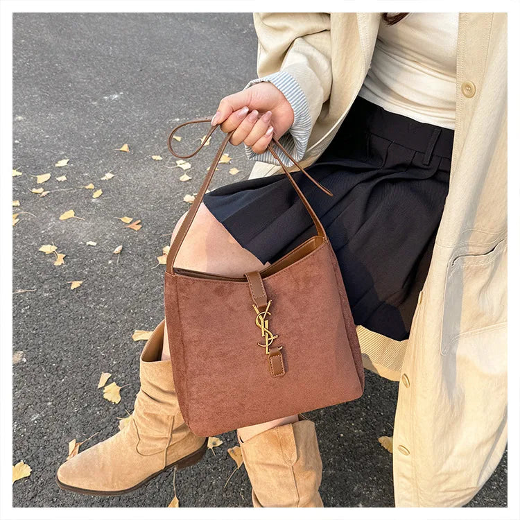 Luxe Faux Leather Bucket Bag – Large Capacity Hobo Shoulder Bag for Women