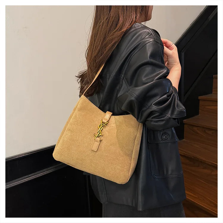 Luxe Faux Leather Bucket Bag – Large Capacity Hobo Shoulder Bag for Women