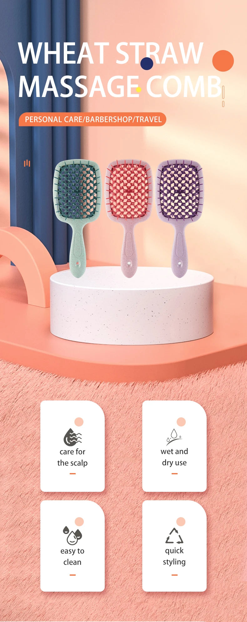 2pcs Professional Comb Detangling Hair Brush Scalp Massage Anti-static