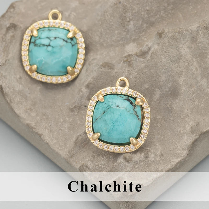 Natural Stone Charm Pendants – 18K Gold Plated, Nickel-Free Copper | 4pcs/lot