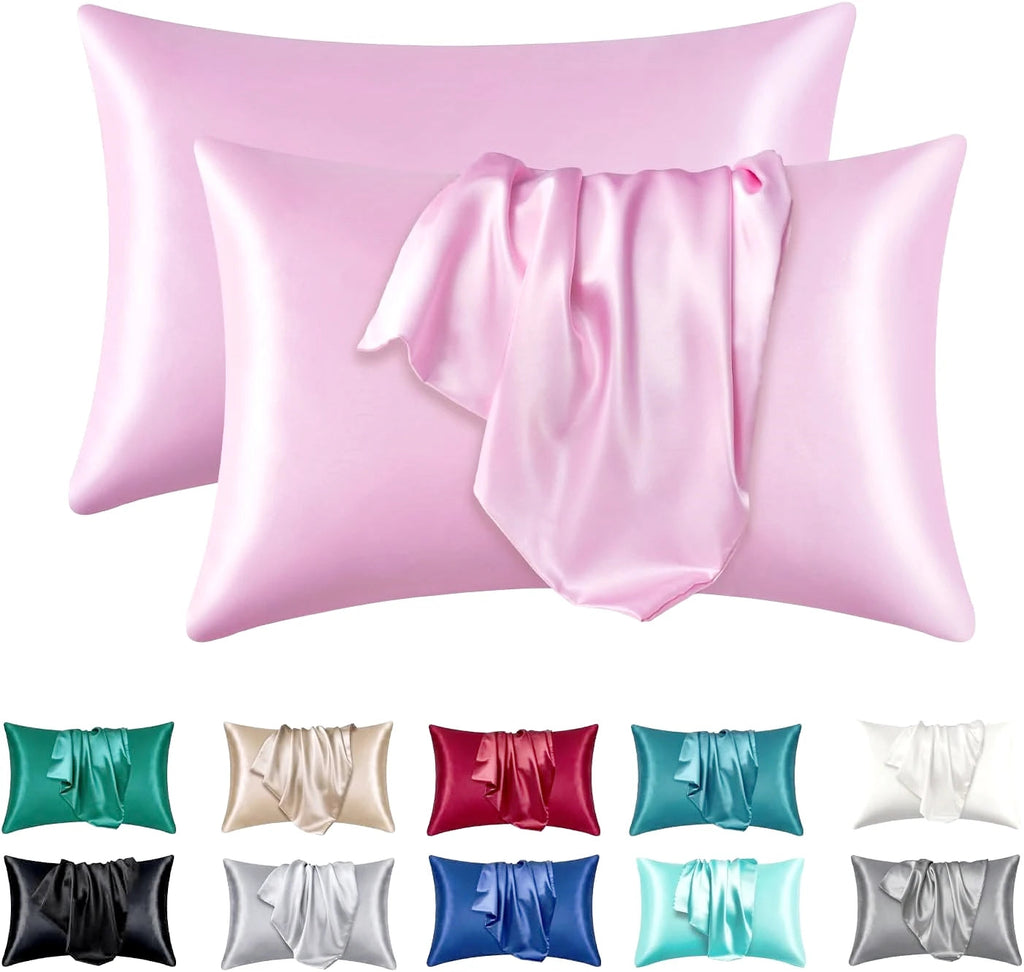 2pcs Satin Silk Pillowcase for Hair and Skin, Coral Pillow Cases Standard Size Set of   Super Soft Pillow Case Nanasbeautyholic
