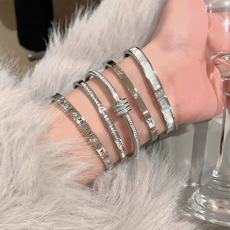 Waterproof Stainless Steel Geometric Bangle | Platinum Plated | Women's Trendy Fashion Bracelet