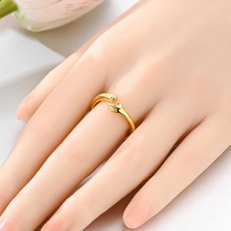 925 Sterling Silver Heart Star Moon Ring | Sparkling Zircon | Gold Chain Design | Women's Fine Jewelry Gift