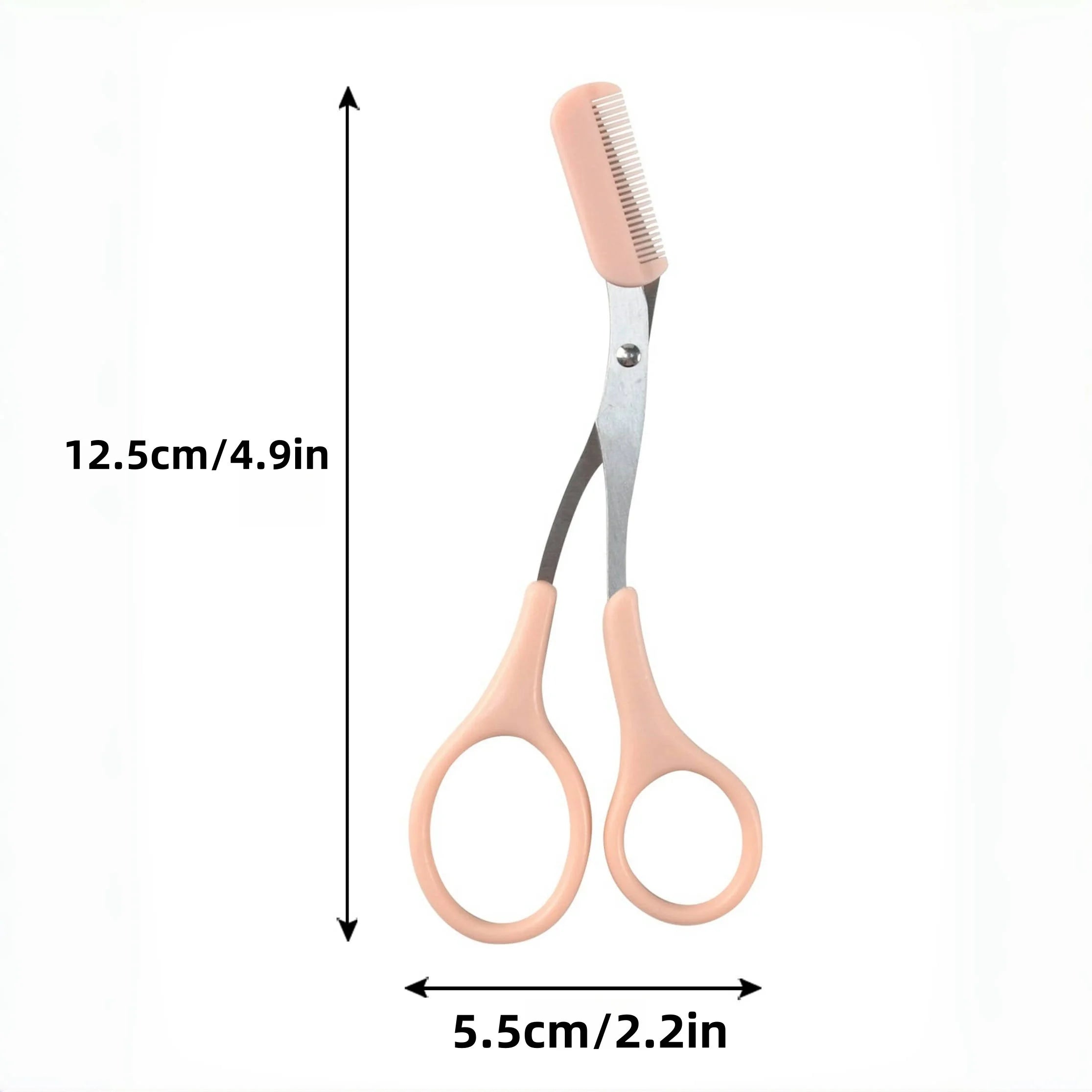 Pink eyebrow trimming scissors with built-in comb