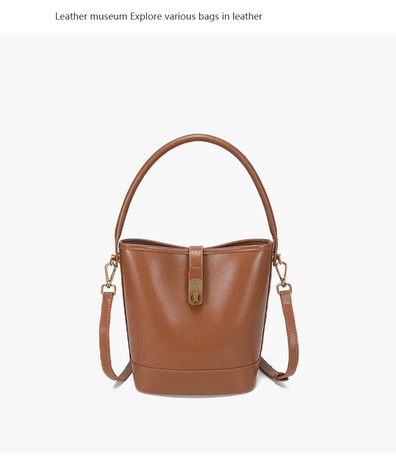 Genuine Leather Bucket Bag – Soft Cow Leather Shoulder & Crossbody Handbag