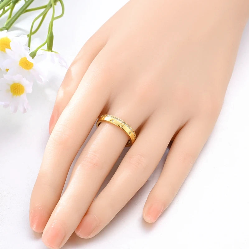 925 Sterling Silver Heart Star Moon Ring | Sparkling Zircon | Gold Chain Design | Women's Fine Jewelry Gift