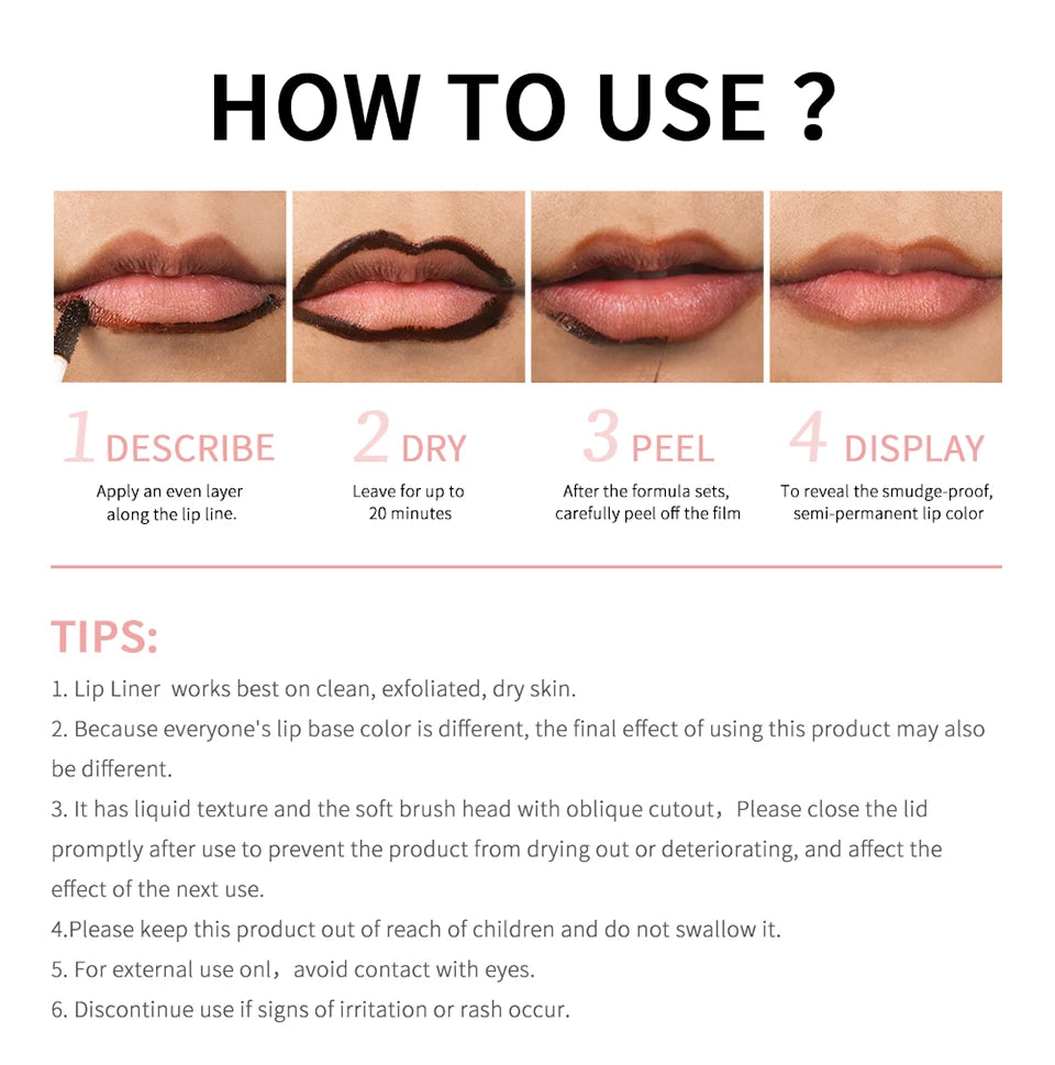 Peel-Off Lip Liner & Tint | Waterproof Long-Lasting Matte | 10 Shades