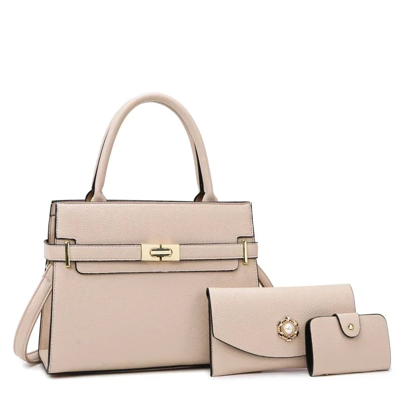 Luxury Women's Handbag Set – Sequined PU Leather Shoulder Bag, Crossbody & Coin Purse