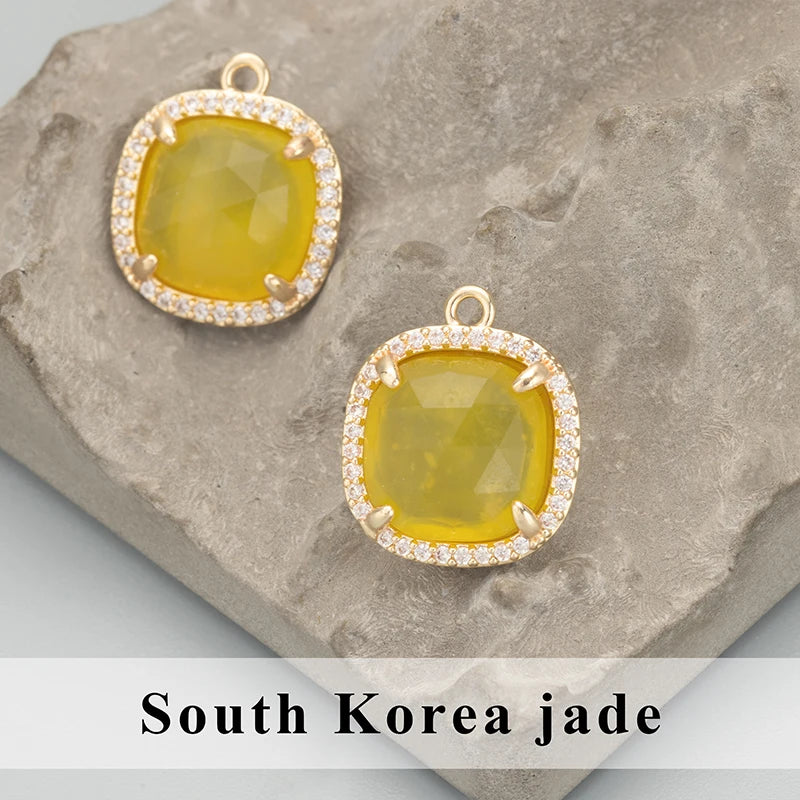 Natural Stone Charm Pendants – 18K Gold Plated, Nickel-Free Copper | 4pcs/lot