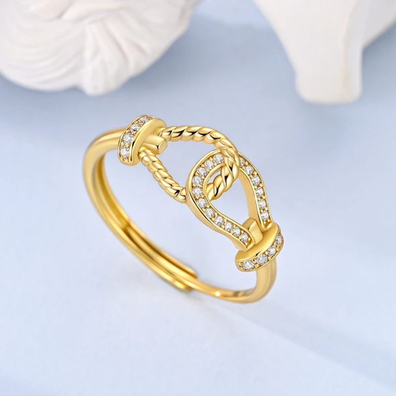 925 Sterling Silver Heart Star Moon Ring | Sparkling Zircon | Gold Chain Design | Women's Fine Jewelry Gift