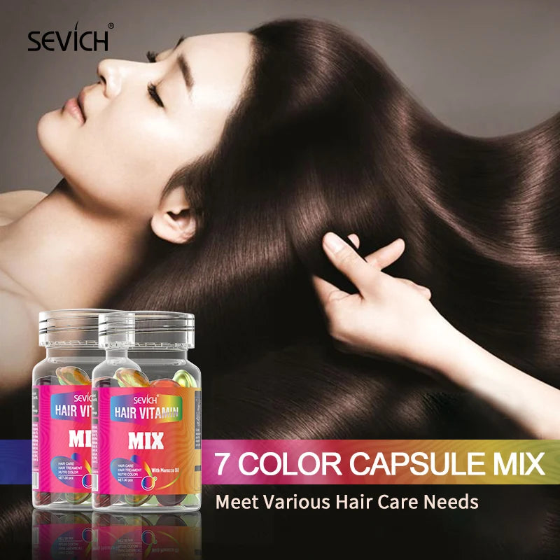 30Pcs Anti Hair Loss Hair Vitamin Capsule Oil Keratin Complex Oil Smooth Silky Hair Serum Hair Mask Repair Frizz Damaged Sevich Nanasbeautyholic