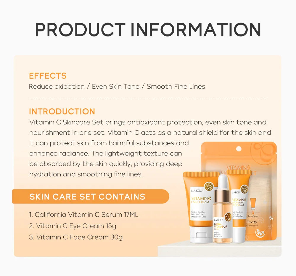 LAIKOU Vitamin C 24K Golden Sakura Skin Care Sets Face Cream Serum 3pcs/set