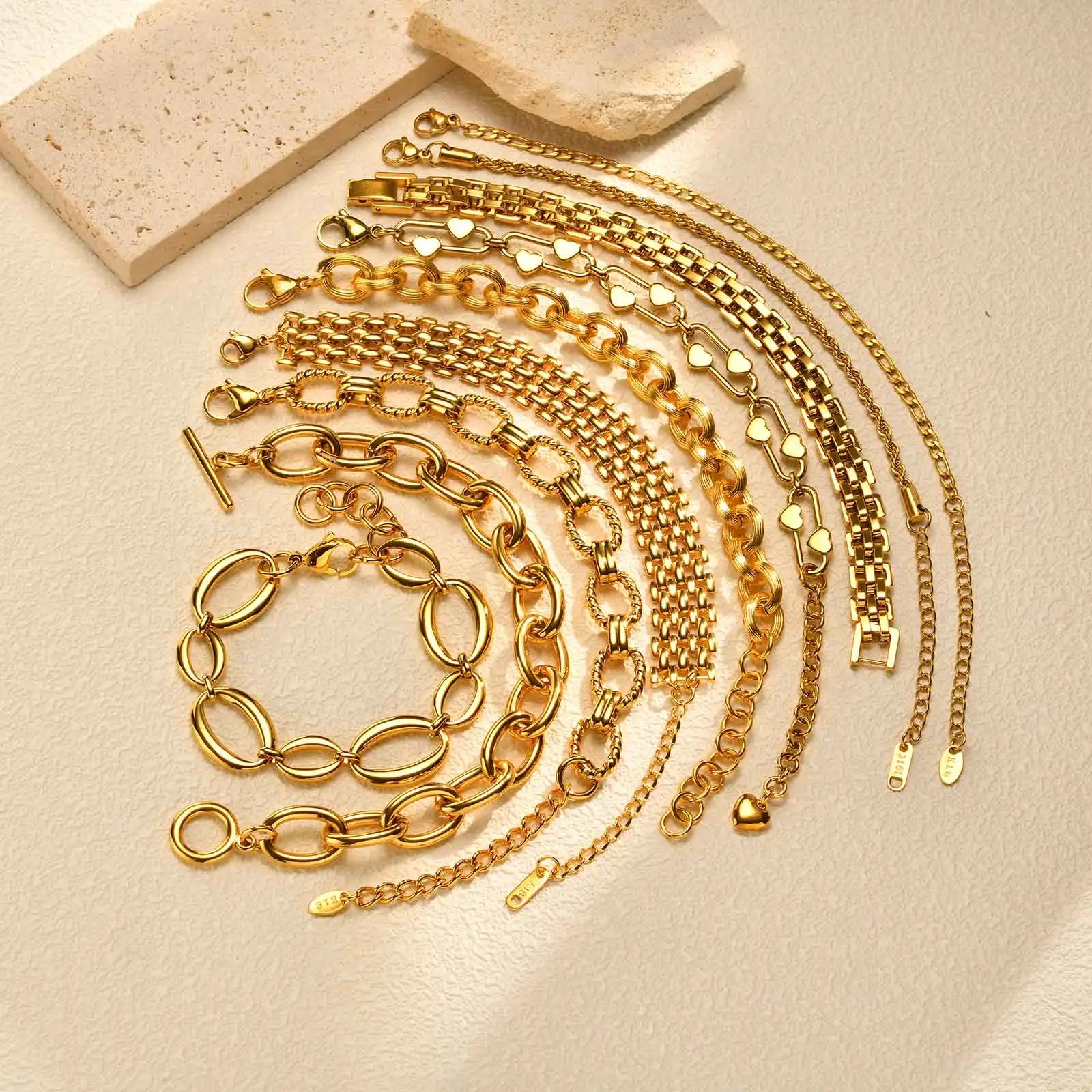 18K Gold Plated Stainless Steel Link Chain Bracelet for Women – Stackable Waterproof Bangle