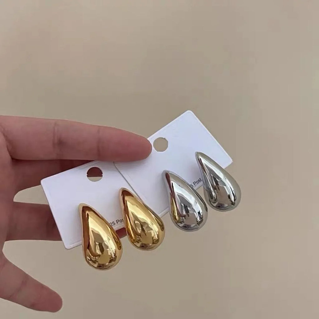 Water Drop Stud Earrings — Minimalist Gold & Silver Teardrop Studs for Women
