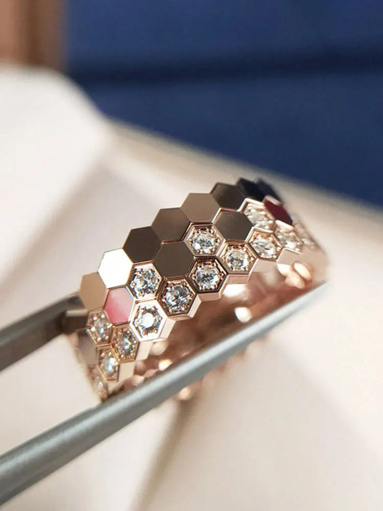925 Sterling Silver Zircon Hexagon Ring | Gold, Silver & Rose Gold | Sizes 6–10 | Women's Fine Jewelry