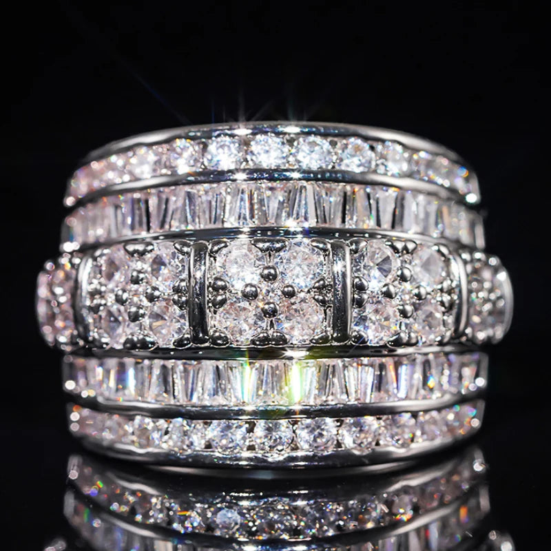 Cubic Zirconia Cocktail Ring for Women | Geometric Wide Band | Prong Setting | Trendy Party & Wedding Jewelry