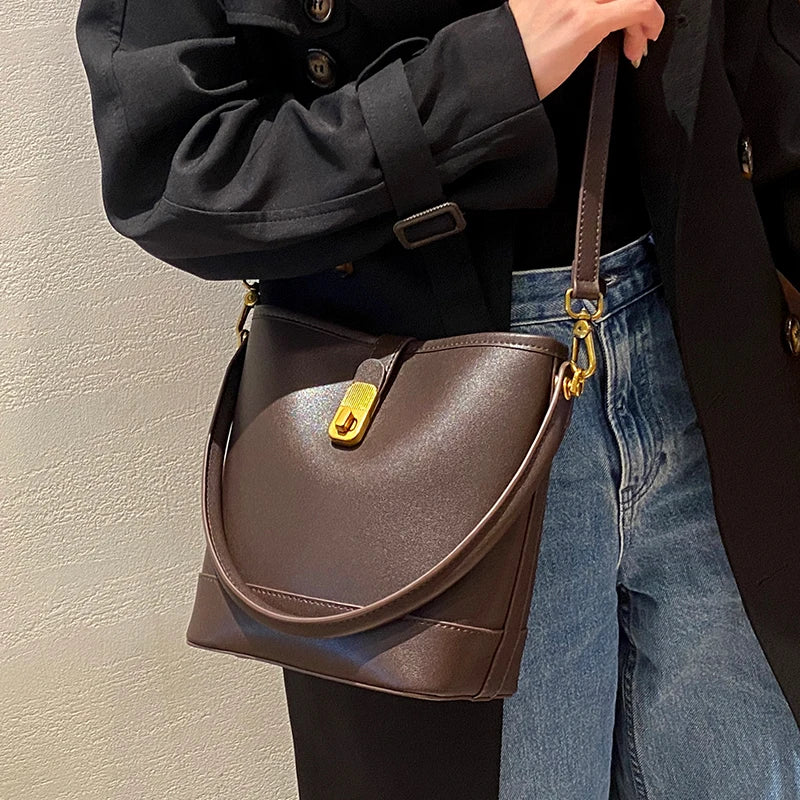 Genuine Leather Bucket Bag – Soft Cow Leather Shoulder & Crossbody Handbag
