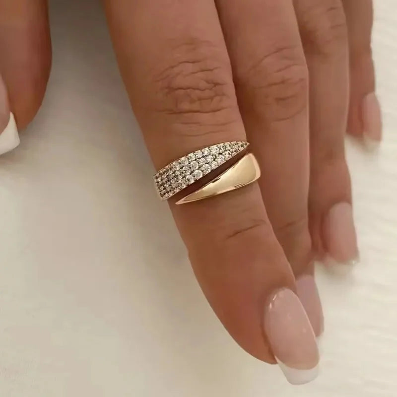 Gold Plated Sun Ring — Natural Stone Inlay, Hollow Metal Texture Statement Ring