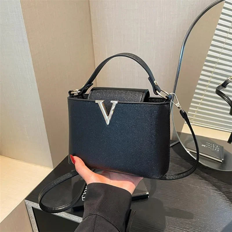 Sequin Letter Bucket Bag – Soft PU Leather Shoulder & Crossbody Tote for Women