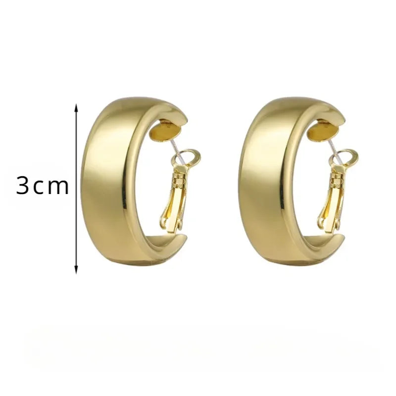 Chunky Hoop Earrings for Women | Gold & Silver Stainless Steel | Minimalist C-Shape Drop Earrings