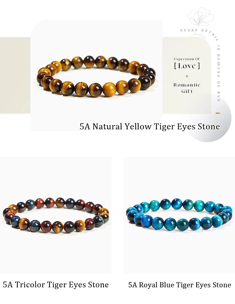 Natural Gemstone Bead Bracelet — Amethyst, Tiger Eye, Crystal, Agate & More | Reiki Healing Jewelry