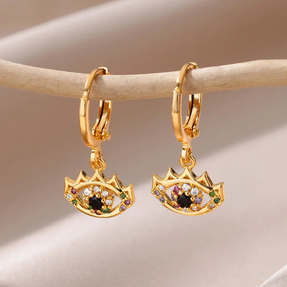 Zircon Evil Eye Drop Earrings for Women – Gold Stainless Steel Vintage Aesthetic Jewelry