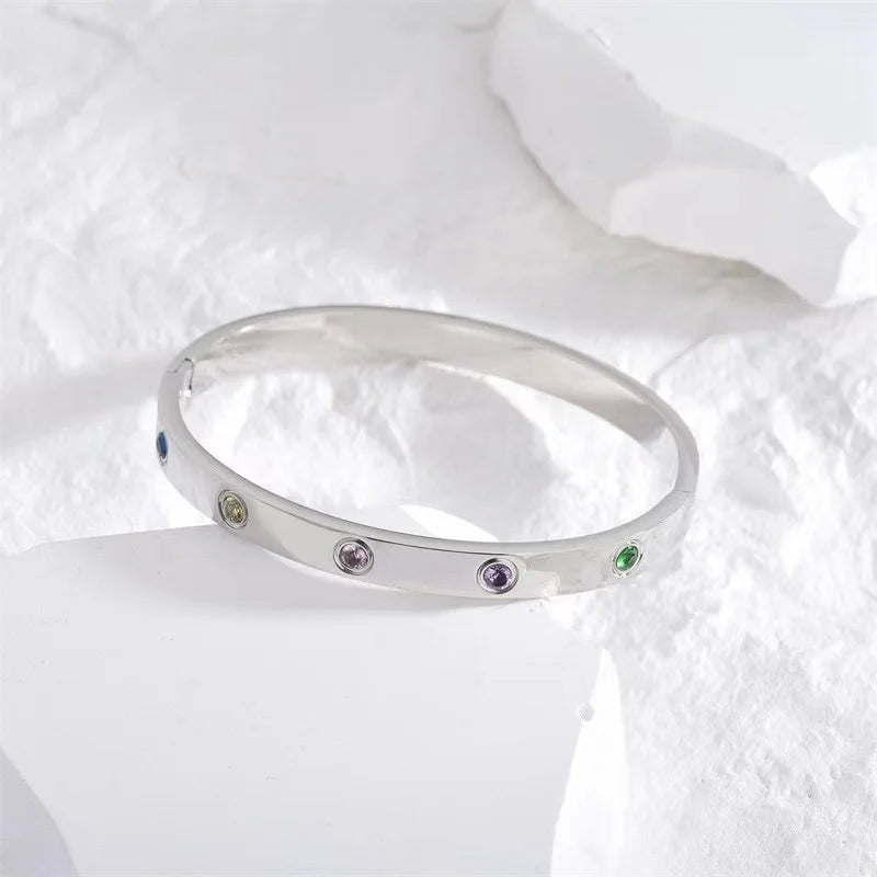 Zircon Cross Screw Nail Bangle | Stainless Steel | Gold, Rose Gold & Silver | Unisex Statement Bracelet
