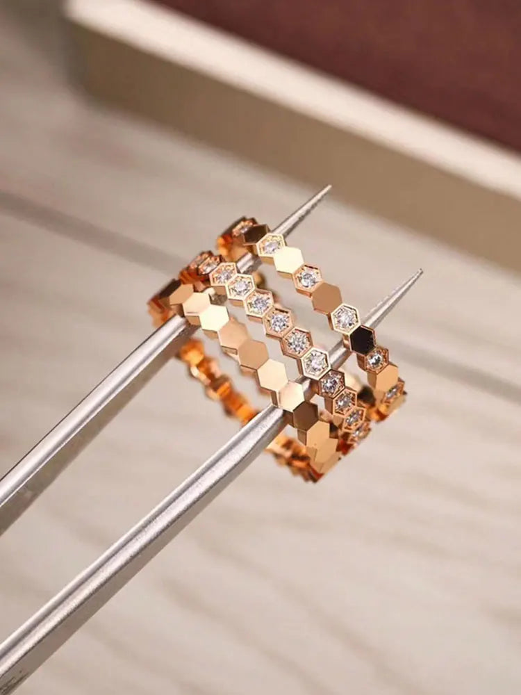 925 Sterling Silver Zircon Hexagon Ring | Gold, Silver & Rose Gold | Sizes 6–10 | Women's Fine Jewelry