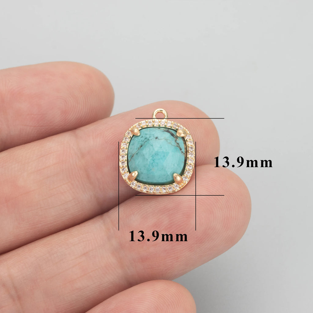 Natural Stone Charm Pendants – 18K Gold Plated, Nickel-Free Copper | 4pcs/lot