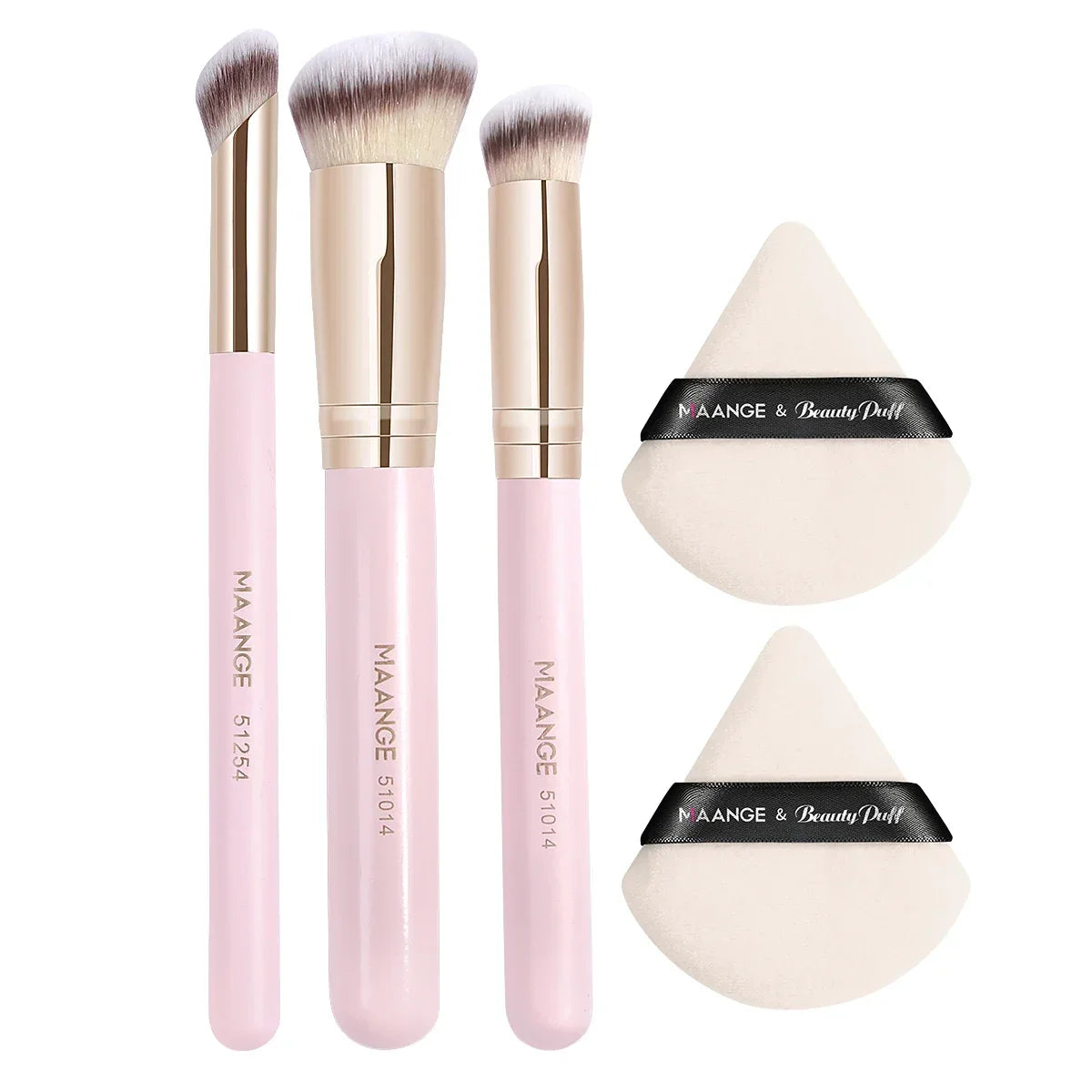 Maange 3Pcs Makeup Brushes + 2Pcs Triangle Powder Puff Set