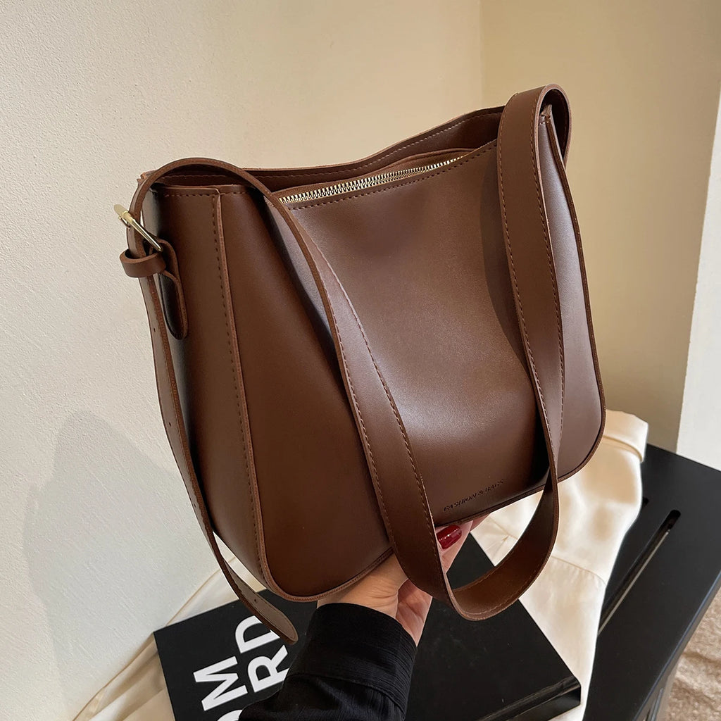 Women's PU Leather Bucket Bag – Large Capacity Shoulder & Crossbody