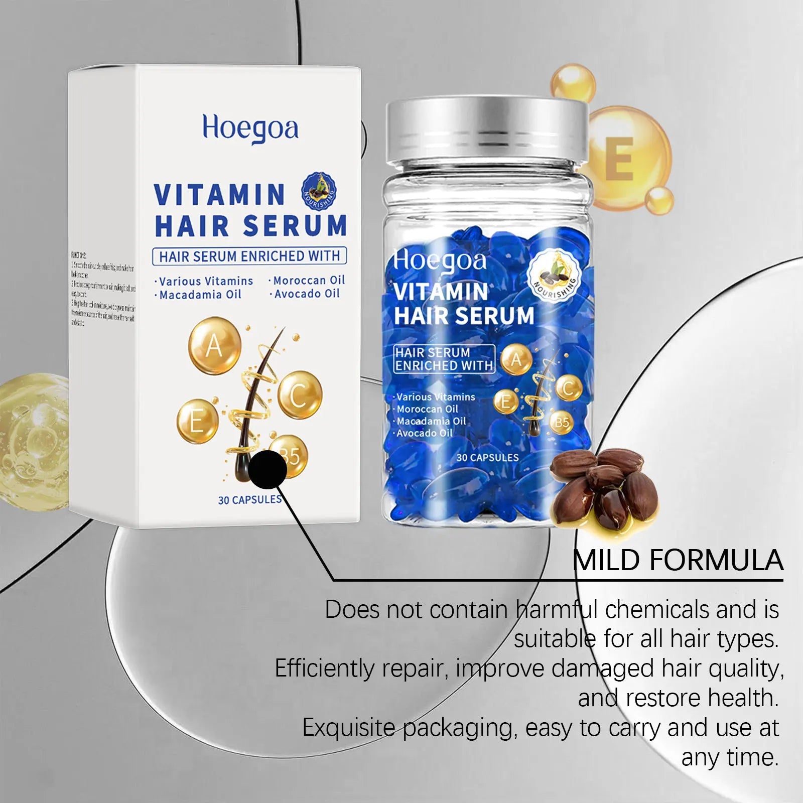 30PCS Vitamin Hair Care Capsules Moisture Serum Repair Hair Splitting Improvement Fast Restore Hair Soft Smooth Scalp Hair Care Nanasbeautyholic