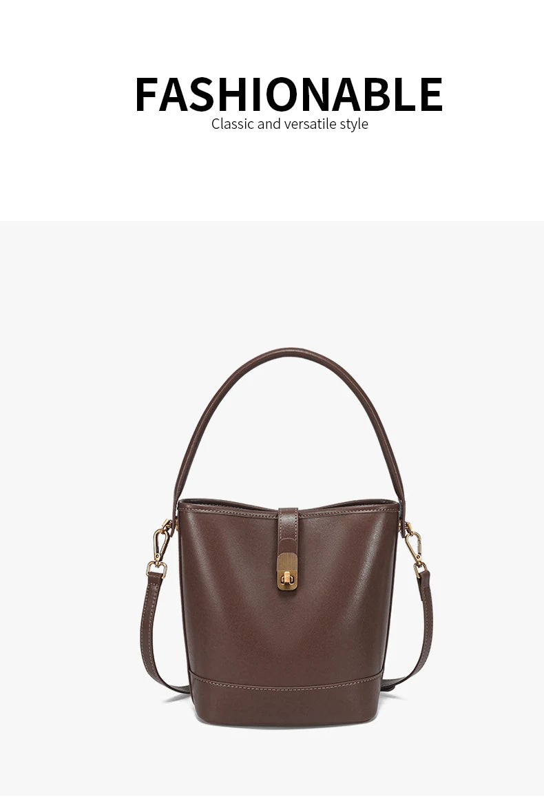 Genuine Leather Bucket Bag – Soft Cow Leather Shoulder & Crossbody Handbag