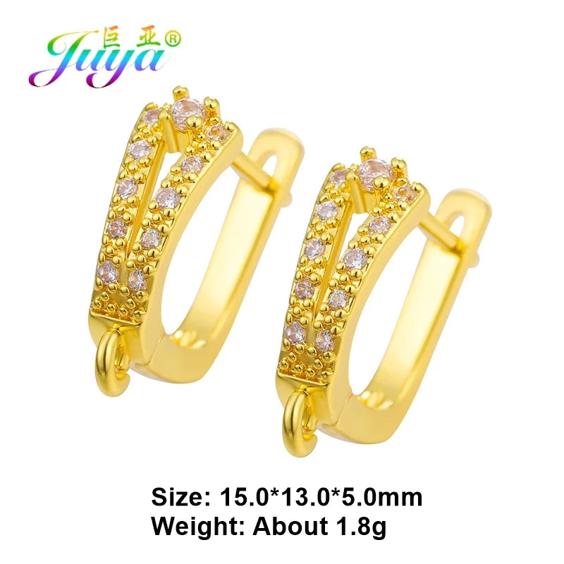 Juya 18K Gold & Silver Plated Earring Hooks – Micro Pave Zircon DIY Jewelry Findings