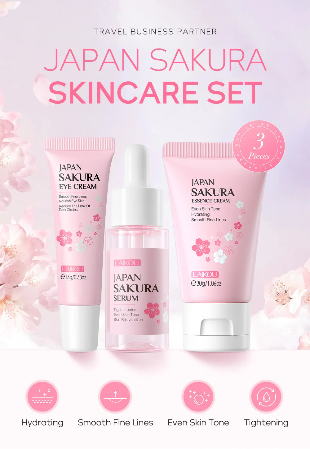 LAIKOU Vitamin C 24K Golden Sakura Skin Care Sets Face Cream Serum 3pcs/set