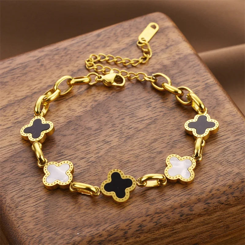 Four Leaf Clover Charm Bracelet for Women – Titanium Steel, Non-Tarnish, Lucky Gift
