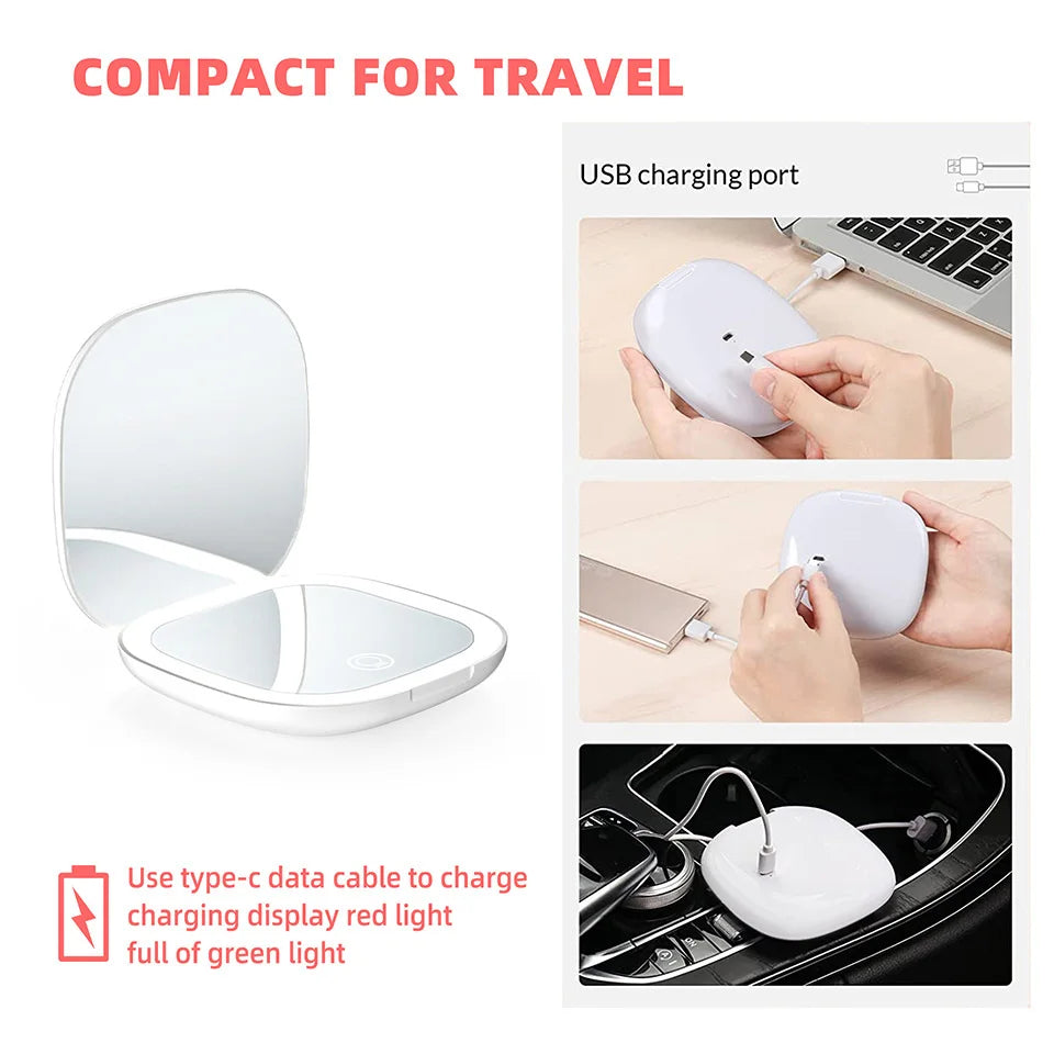 Mini Compact Foldable Pocket Hand Led Makeup Mirror