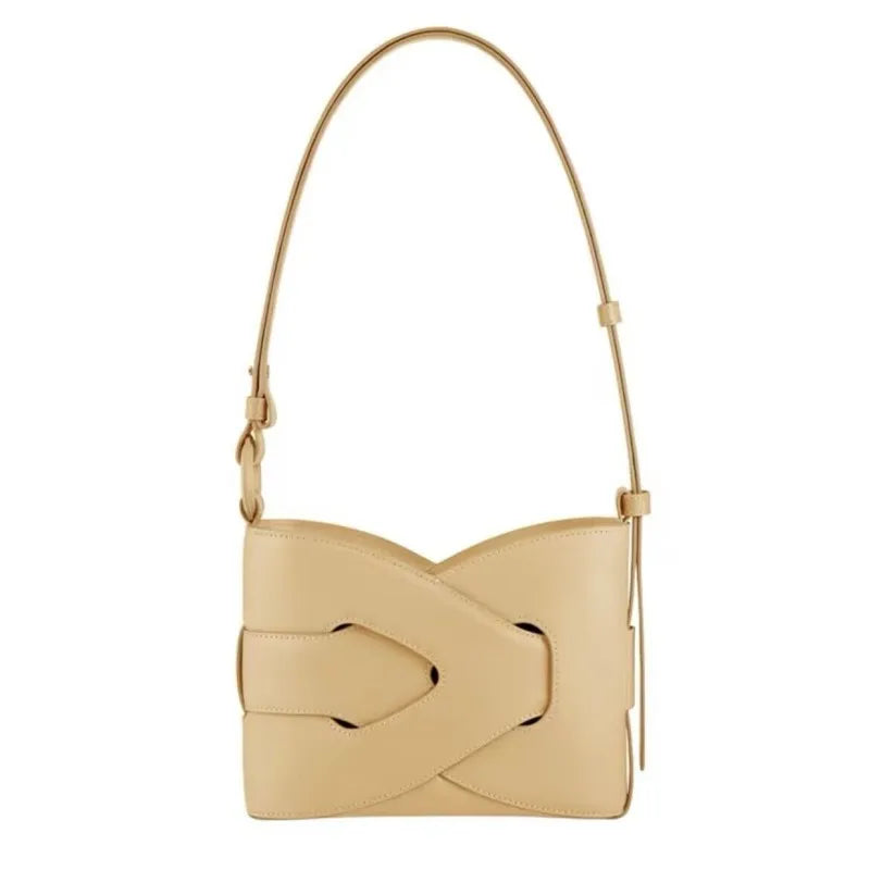 Genuine Leather Bucket Shoulder Bag for Women – Large Capacity Underarm Bag