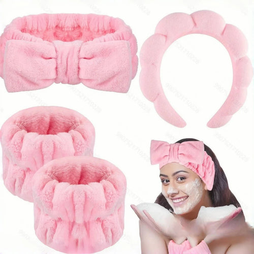 4PCS Stylish Washing Headband Set Wristbands Scrunchies Spa Bubble Headband for Washing Face Makeup Shower Skincare Nanasbeautyholic