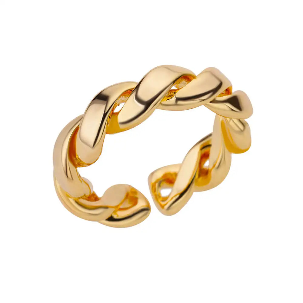 18K Gold Plated Zircon Flower & Leaf Ring | Adjustable Stainless Steel | Women's Aesthetic Wedding Band