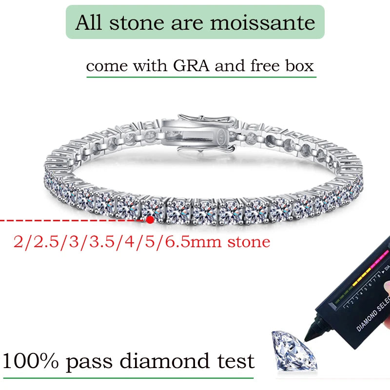 925 Sterling Silver Moissanite Tennis Bracelet | VVS1 D Color | GRA Certified | 3mm 4mm 5mm