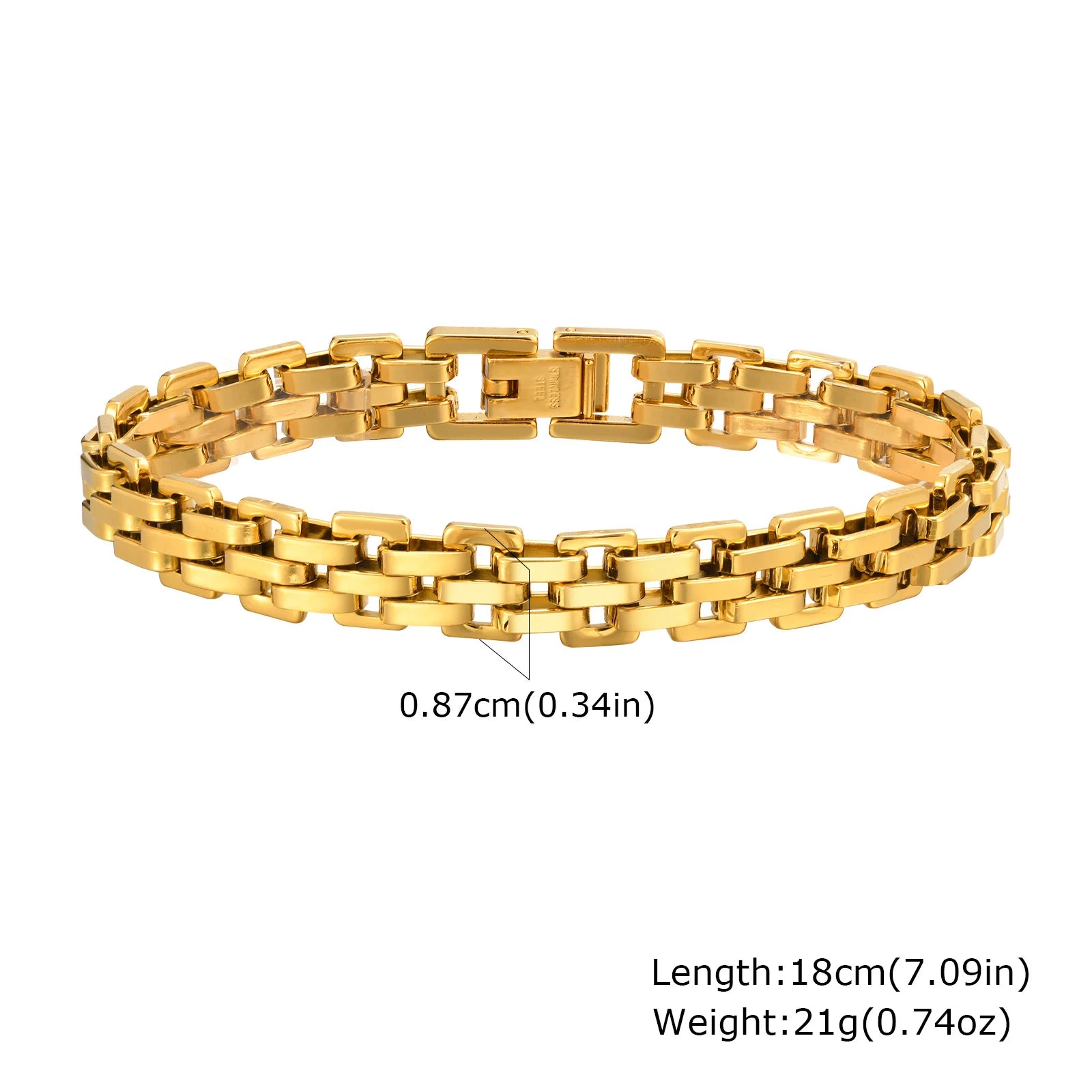 18K Gold Plated Stainless Steel Link Chain Bracelet for Women – Stackable Waterproof Bangle