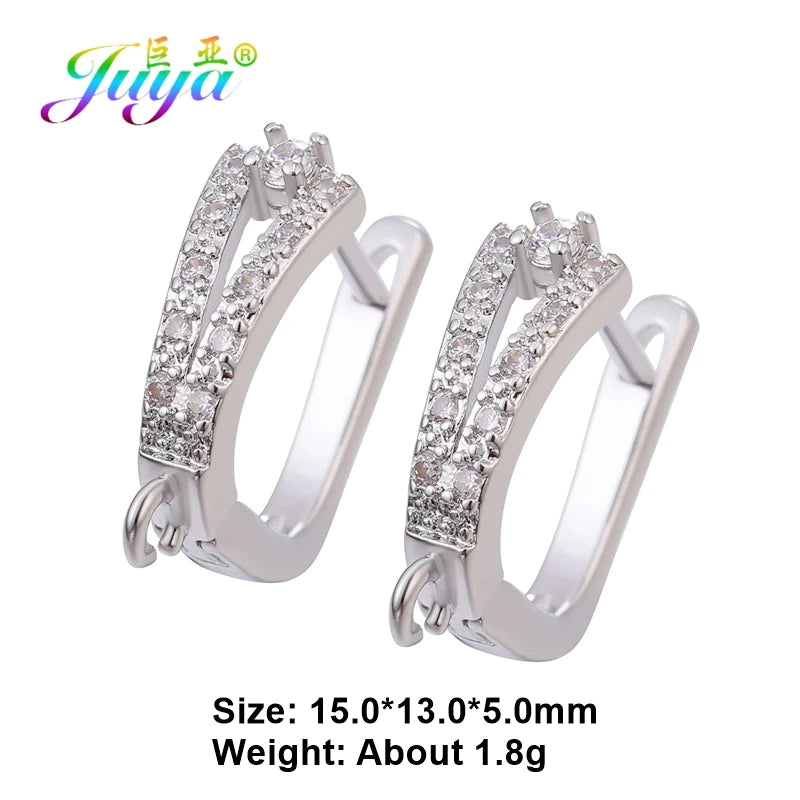 Juya 18K Gold & Silver Plated Earring Hooks – Micro Pave Zircon DIY Jewelry Findings
