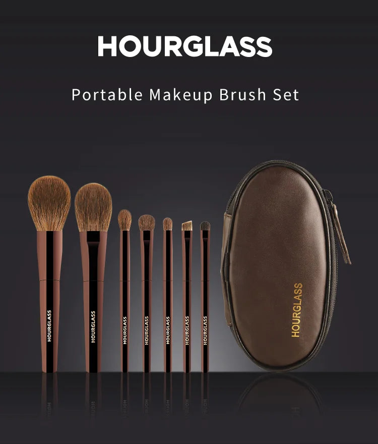 Hourglass Mini 7-Piece Professional Makeup Brush Set – Portable Eyeshadow, Blush & Powder Brushes with Soft Natural Hair