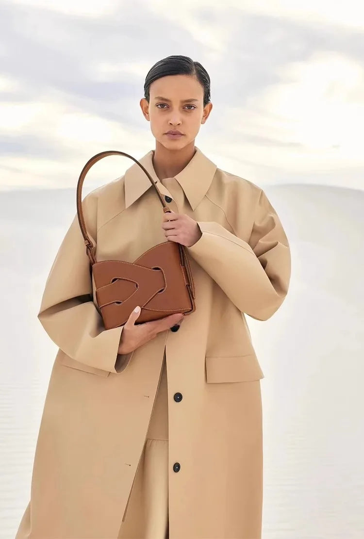 Genuine Leather Bucket Shoulder Bag for Women – Large Capacity Underarm Bag