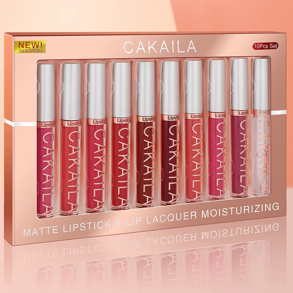 CAKAILA 10-Piece Nude Matte Lip Gloss Set – Velvet Liquid Lipstick | Waterproof & Long-Lasting