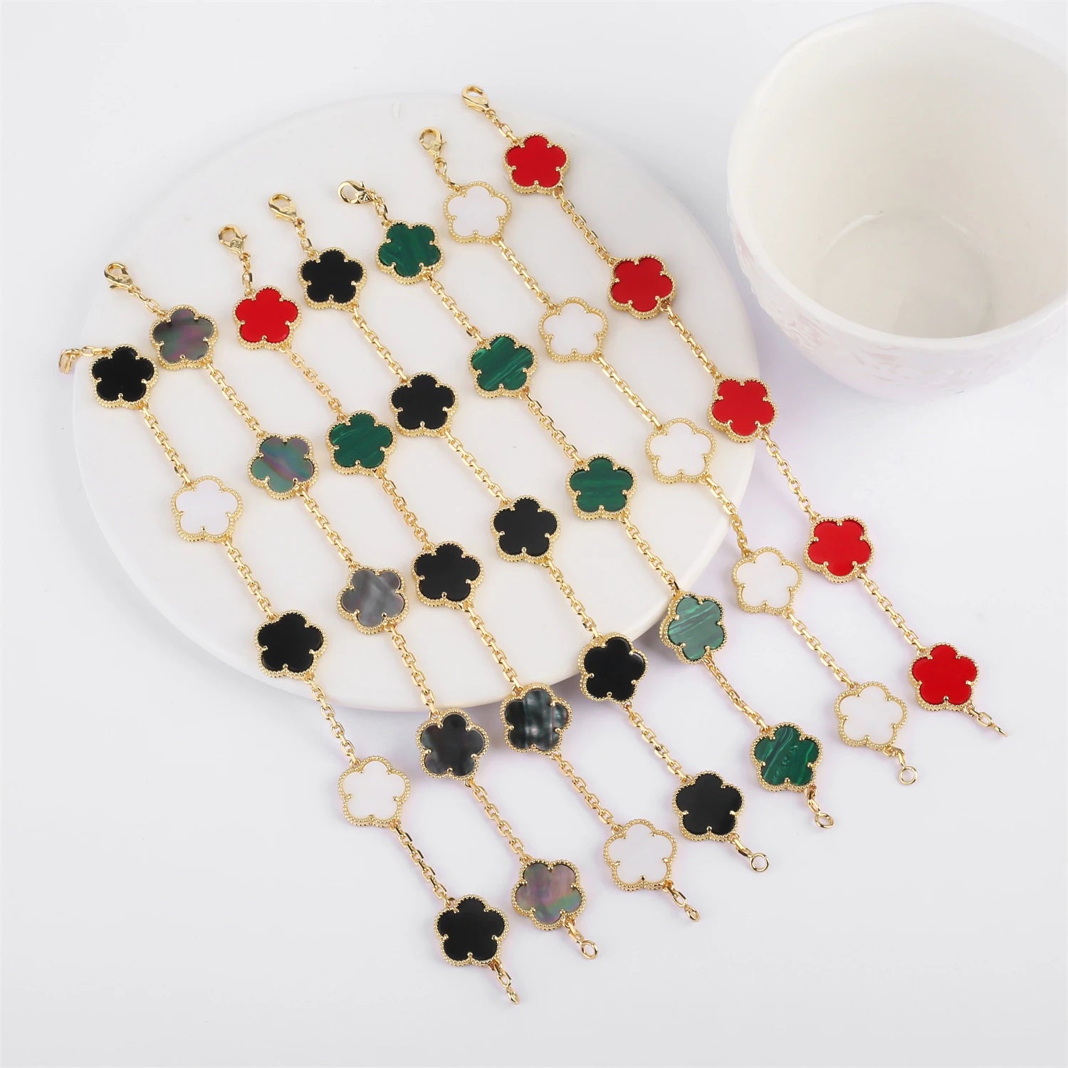 Lucky Clover Natural Mother of Pearl Bracelet & Necklace – Gold & Silver