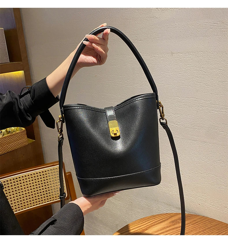 Genuine Leather Bucket Bag – Soft Cow Leather Shoulder & Crossbody Handbag