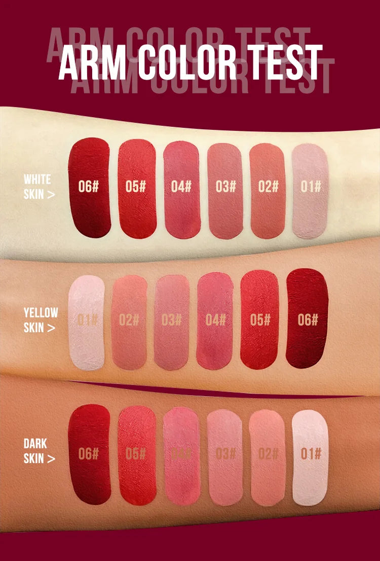 MLSMILE 6 Color Non-stick cup Velvet Satin Gloss Lip glaze Mist Liquid matte lipstick Waterproof long-lasting color liquid Nanasbeautyholic